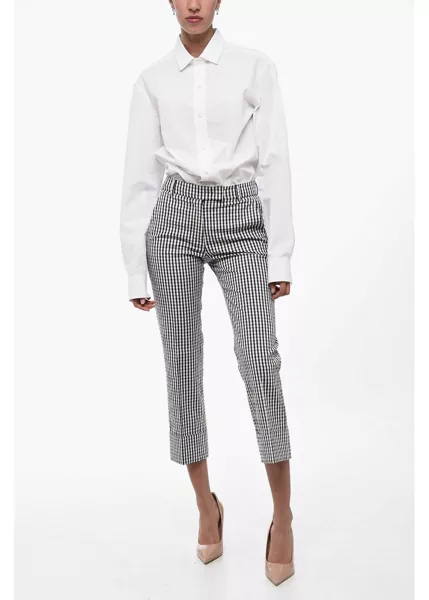 Pantaloni casual QL2 Gingham Patterned Chinos Pants With Cuff Blue Femei (BM 15849146) 4