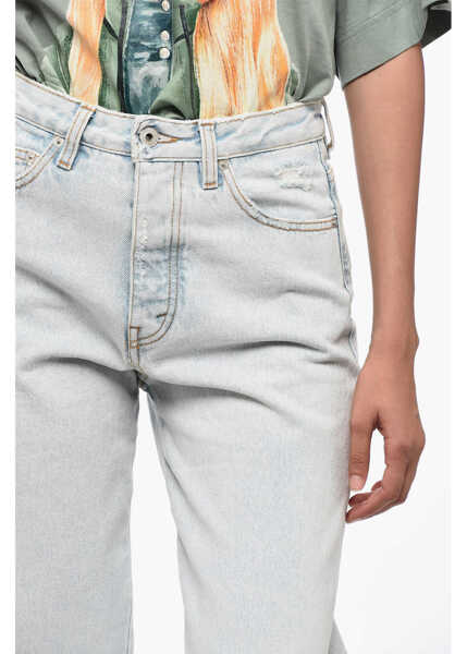 Blugi drepti Heron Preston Cotton Boyfriend Fit Denims With Contrasting Bands 24Cm Light Blue Femei (BM 15849161) 3