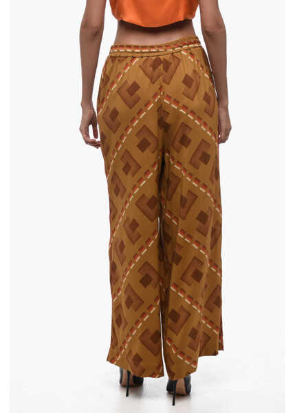 Pantaloni casual PIERRE-LOUIS MASCIA Silk Palazzo Pants With Geometric Pattern Yellow Femei (BM 15849341) 2