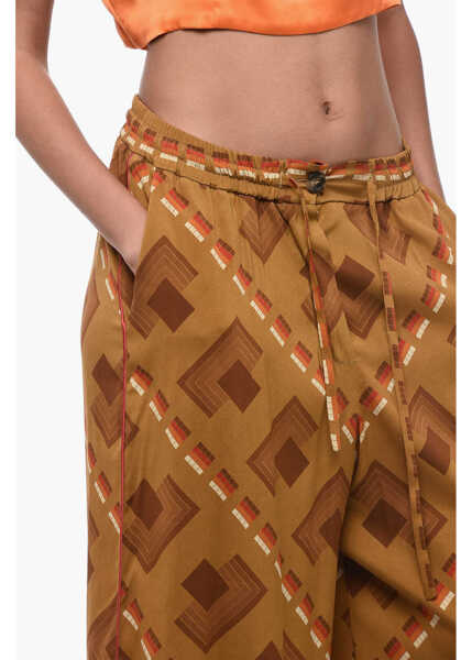 Pantaloni casual PIERRE-LOUIS MASCIA Silk Palazzo Pants With Geometric Pattern Yellow Femei (BM 15849341) 3