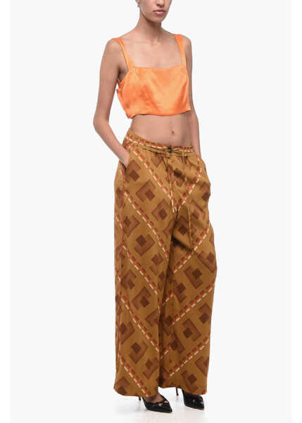Pantaloni casual PIERRE-LOUIS MASCIA Silk Palazzo Pants With Geometric Pattern Yellow Femei (BM 15849341) 4