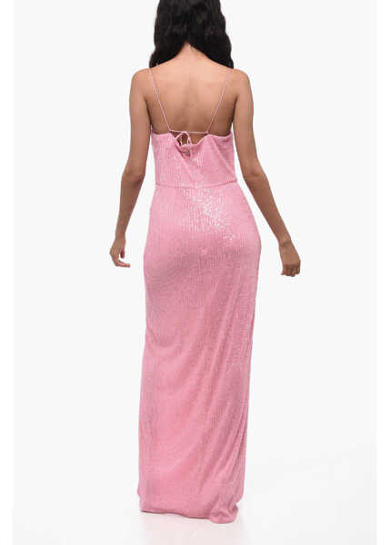 Rochii lungi ROTATE Birger Christensen Sequined Maxi Dress With Wide Slit Pink Femei (BM 15849344) 2