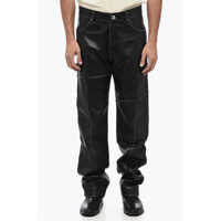 Pantaloni casual Straight Leg Leather Dreszen Pants With Belt Loops Barbati