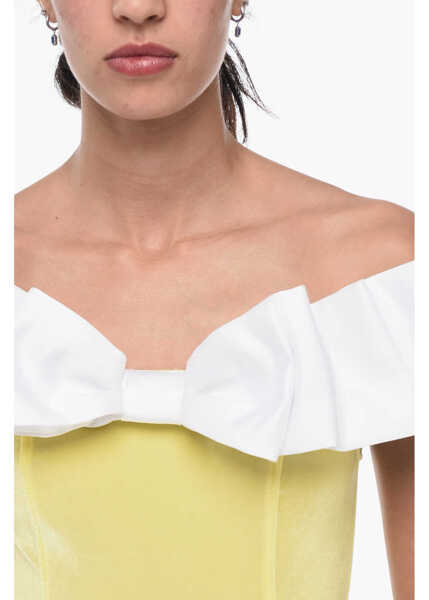 Rochii scurte ADRIANA HOT COUTURE Bodycon Chenille Mini Dress With Maxi Bow Yellow Femei (BM 15849515) 3