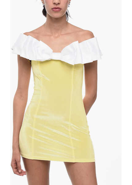 Rochii scurte ADRIANA HOT COUTURE Bodycon Chenille Mini Dress With Maxi Bow Yellow Femei (BM 15849515) 4