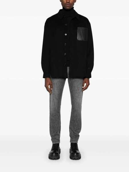 Camasi ARMA Black Oversized Shirt With Patch Pocket In Wool Man Black Barbati (BM 15862130) 2