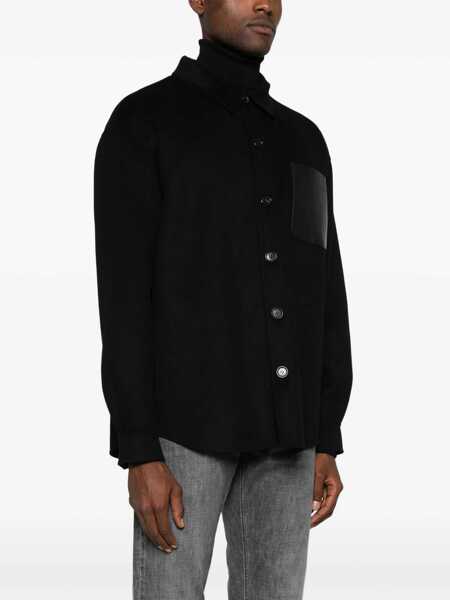 Camasi ARMA Black Oversized Shirt With Patch Pocket In Wool Man Black Barbati (BM 15862130) 3