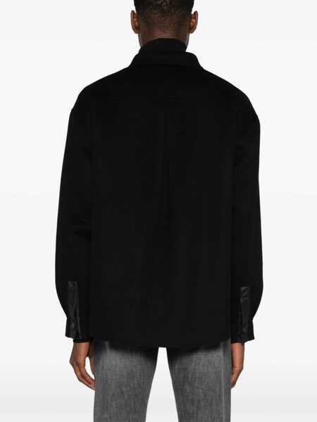 Camasi ARMA Black Oversized Shirt With Patch Pocket In Wool Man Black Barbati (BM 15862130) 4