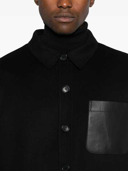 Camasi ARMA Black Oversized Shirt With Patch Pocket In Wool Man Black Barbati (BM 15862130) 5