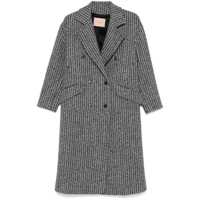 Paltoane Grey Double-Breasted Coat With With Fishbone Motif In Wool Blend Woman Femei