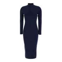 Rochii Blue High Neck Dress With Long Sleeves In Wool Woman Femei