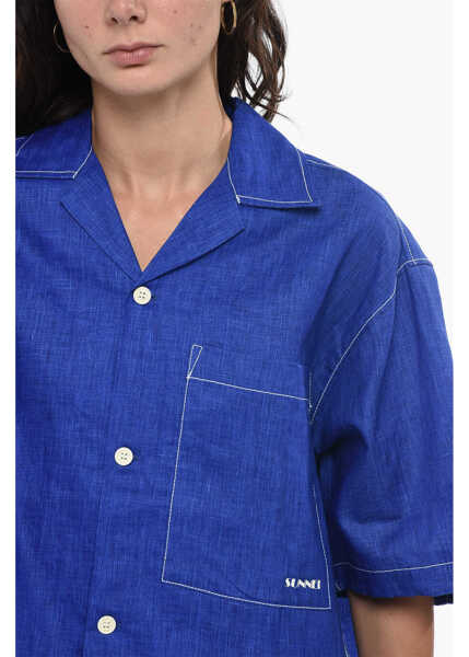 Camasi casual SUNNEI Linen Shirt With Breast Pocket Blue Barbati (BM 15891116) 3