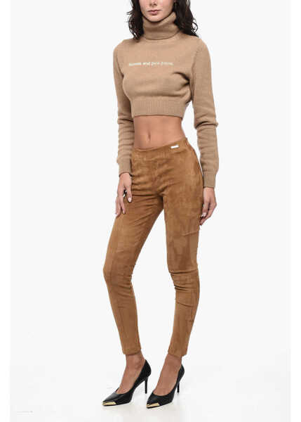 Pantaloni casual Woolrich Elastic Waistband Suede Leggings Brown Femei (BM 15891332) 4