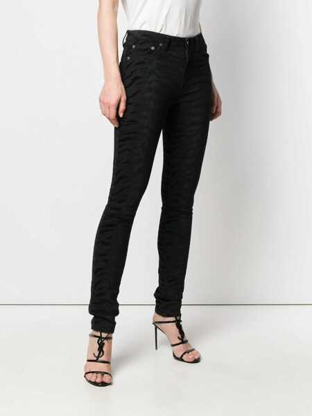 Blugi skinny Saint Laurent Skinny Fit Denims With Jacquard Tiger Motif Black Femei (BM 15891341) 3