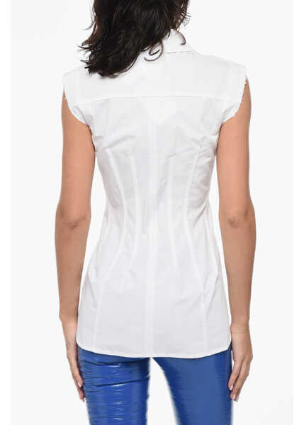 Camasi casual SPORTMAX Sleeveless Goloso Shirt With Raw-Cut Details White Femei (BM 15891371) 2