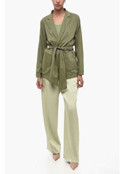 Sacouri OBLO UNIQUE Unlined No Fastening Blazer With Self-Tie Detail Green Femei (BM 15891380) 4