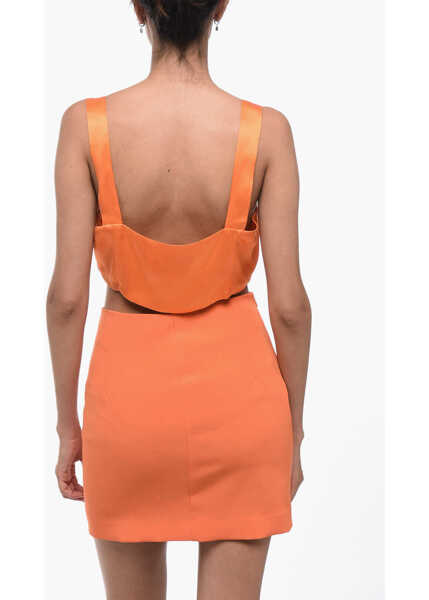 Bluze WOERA Side Zipped Silk Crop Top Orange Femei (BM 15891383) 2