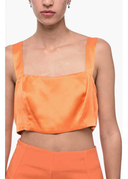 Bluze WOERA Side Zipped Silk Crop Top Orange Femei (BM 15891383) 3