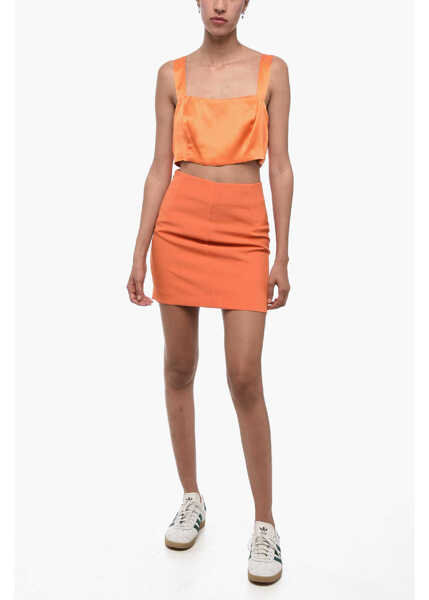 Bluze WOERA Side Zipped Silk Crop Top Orange Femei (BM 15891383) 4