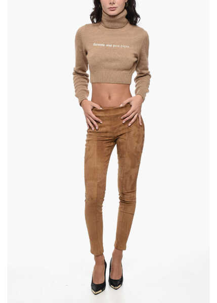 Pulovere Palm Angels Embroidered Cropped Sunset Turtle Neck Sweater Beige Femei (BM 15891386) 4