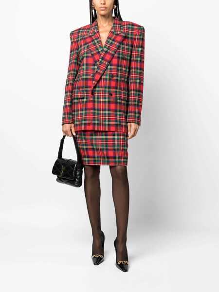 Fuste lungi Saint Laurent Wool Blend Tartan Skirt Red Femei (BM 15891395) 2