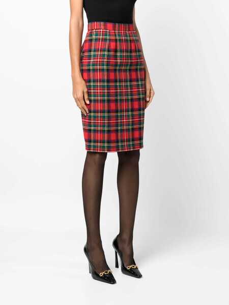Fuste lungi Saint Laurent Wool Blend Tartan Skirt Red Femei (BM 15891395) 3