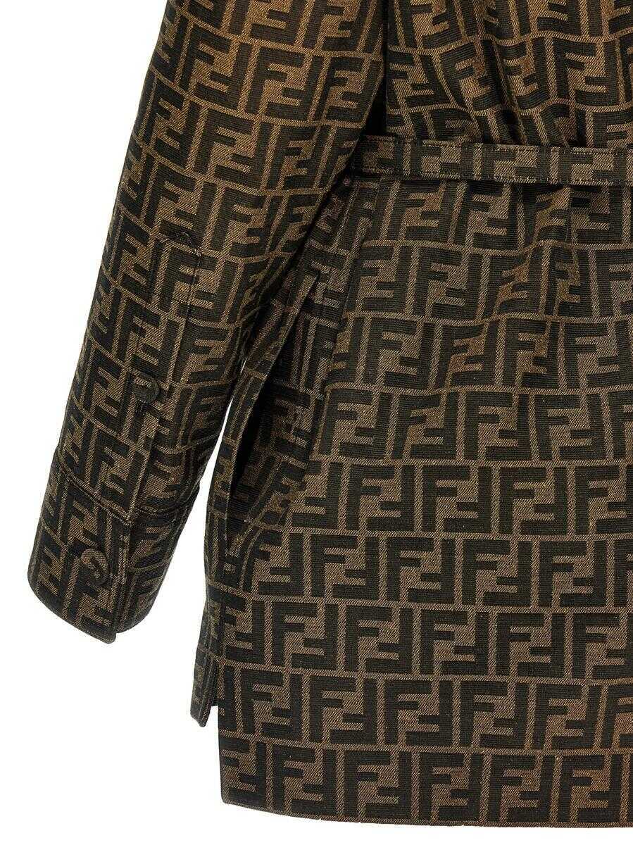 Geci Fendi Fendi Canvas Single-Breasted Jacket BROWN Femei (BM 15904817) 4