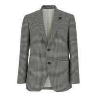 Geci Black And White Single-Breasted Jacket With Houndstooth In Wool Man Barbati