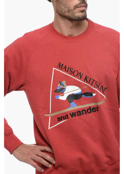 Bluze de trening AND WANDER Maison Kitsune Fleeced Cotton Crew-Neck Sweatshirt With Fro Red Barbati (BM 15937280) 3