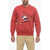 AND WANDER Maison Kitsune' Fleeced Cotton Crew-Neck Sweatshirt With Fro Red
