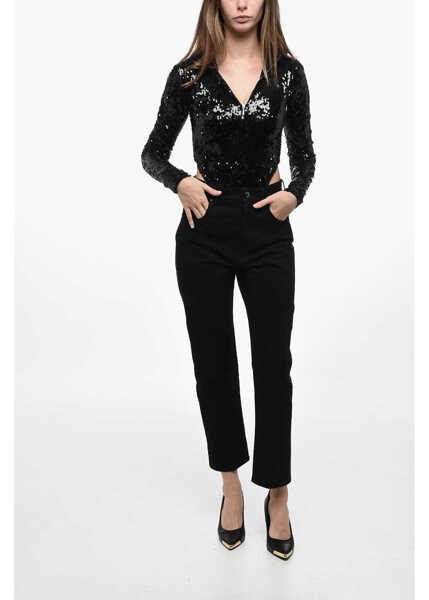 Blugi drepti Max Mara Straight Fit Denims With Rhinestone Application Black Femei (BM 15937331) 4