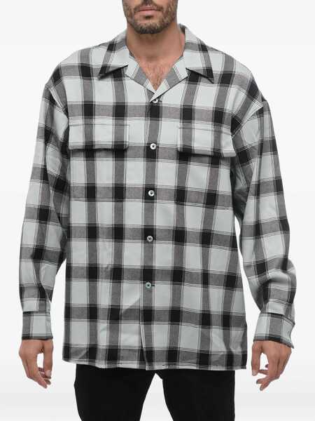 Camasi casual AMI ALEXANDRE MATTIUSSI Virgin Wool Bowling Shirt With Tartan Pattern Light Blue Barbati (BM 15937388) 2