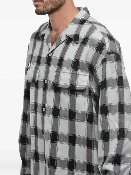 Camasi casual AMI ALEXANDRE MATTIUSSI Virgin Wool Bowling Shirt With Tartan Pattern Light Blue Barbati (BM 15937388) 4