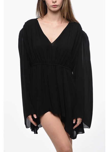 Rochii scurte WARDROBE.NYC Silk Mini Dress With Ruched Details Black Femei (BM 15937661) 4