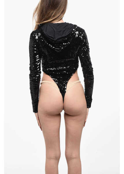 Body-uri ADRIANA HOT COUTURE Sequined Bodysuit With Hood Black Femei (BM 15937664) 2