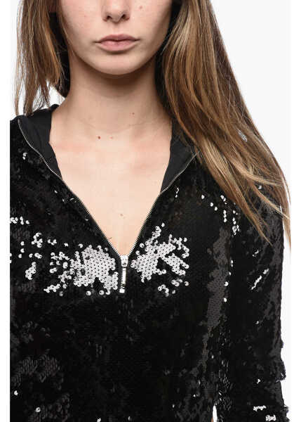 Body-uri ADRIANA HOT COUTURE Sequined Bodysuit With Hood Black Femei (BM 15937664) 3