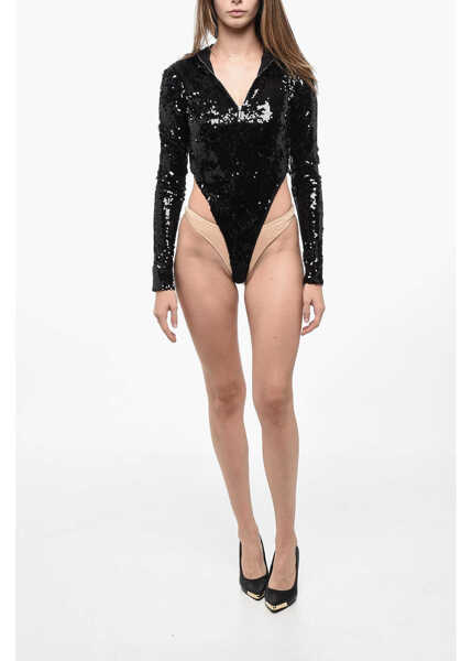 Body-uri ADRIANA HOT COUTURE Sequined Bodysuit With Hood Black Femei (BM 15937664) 4