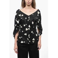 Bluze V-Neck Heart-Printed Silk Blosue Femei