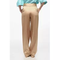Pantaloni Ermanno Scervino Dama - Pantaloni casual Ermanno Scervino Single-Pleated Silk Satin Pants Beige Femei (BM 15937886) - B-mall.ro