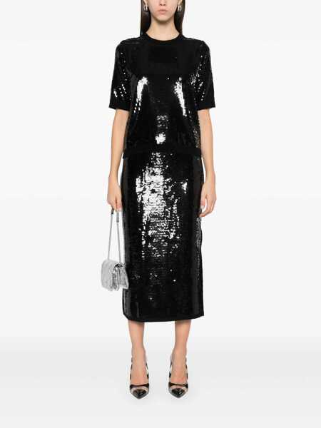Fuste TWINSET Black Midi Skirt With Sequins All-Over In Technical Fabric Woman Black Femei (BM 15939530) 2