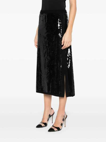 Fuste TWINSET Black Midi Skirt With Sequins All-Over In Technical Fabric Woman Black Femei (BM 15939530) 3