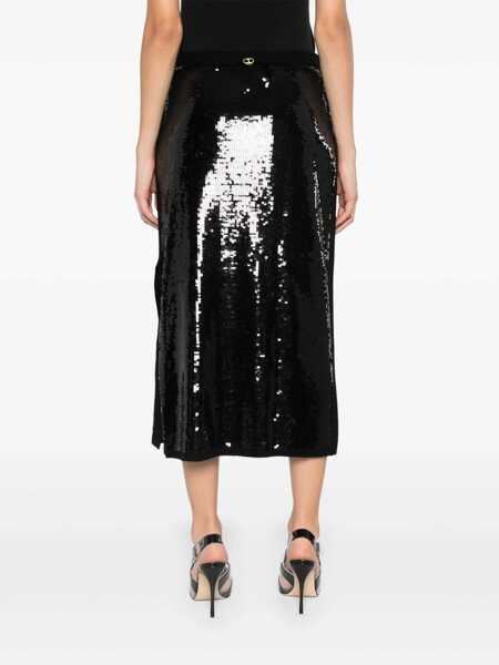 Fuste TWINSET Black Midi Skirt With Sequins All-Over In Technical Fabric Woman Black Femei (BM 15939530) 4