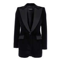 Geci Black Single-Breasted Jacket With Peak Revers In Velvet Woman Femei