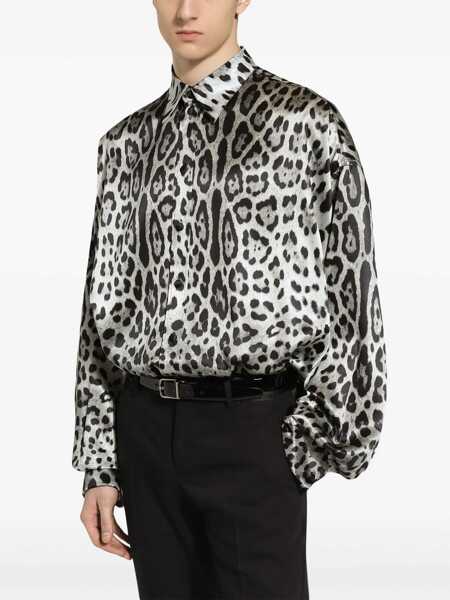 Camasi Dolce & Gabbana Grey Shirt With Leopard Print All-Over And Logo Lettering In Silk Man GREY Barbati (BM 15943616) 5