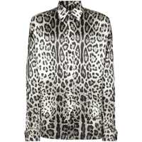 Camasi Grey Shirt With Leopard Print All-Over And Logo Lettering In Silk Man Barbati