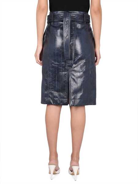 Fuste casual Bottega Veneta Leather Midi Skirt BLUE Femei (BM 15948113) 4