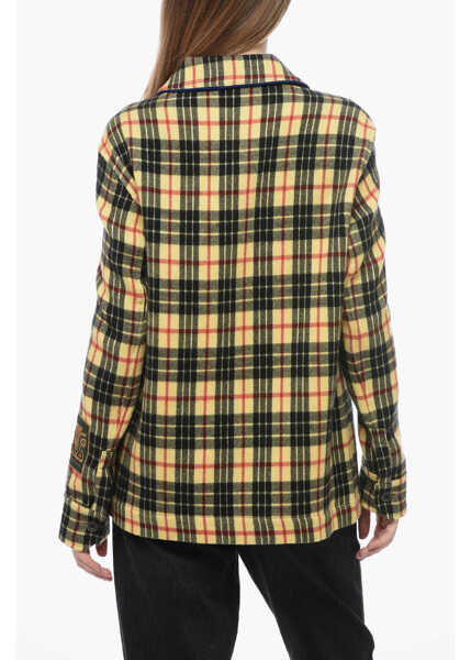 Camasi casual PIERRE-LOUIS MASCIA Tartan Checked Wool Overshirt Yellow Femei (BM 15969542) 2