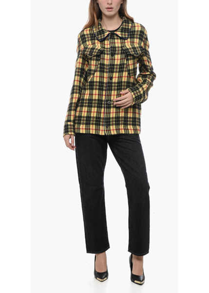 Camasi casual PIERRE-LOUIS MASCIA Tartan Checked Wool Overshirt Yellow Femei (BM 15969542) 4