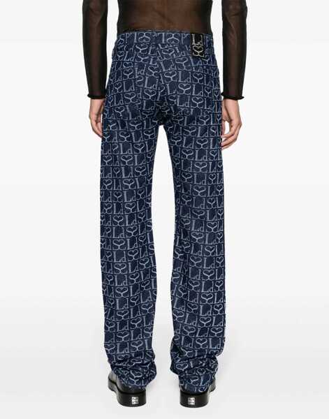 Blugi drepti LUDOVIC DE SAINT SERNIN Straight Fit Monogram Denims With Lace-Up Detail 23Cm Blue Femei (BM 15969809) 5