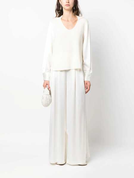 Pantaloni office Fabiana Filippi Double-Pleated Palazzo Pants With Satin Effect White Femei (BM 15970388) 2